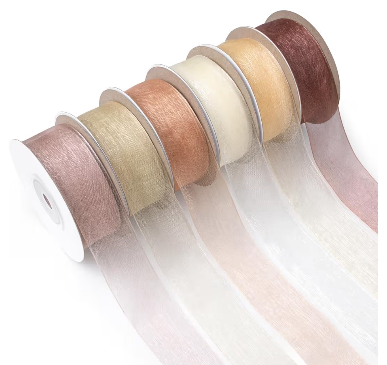 Love this set of ribbon for gift wrapping! They are neutral coordinated colors and would all pair so nicely together! 

Gift ribbon, ribbon, tulle, organza, gift wrap, gift guide 