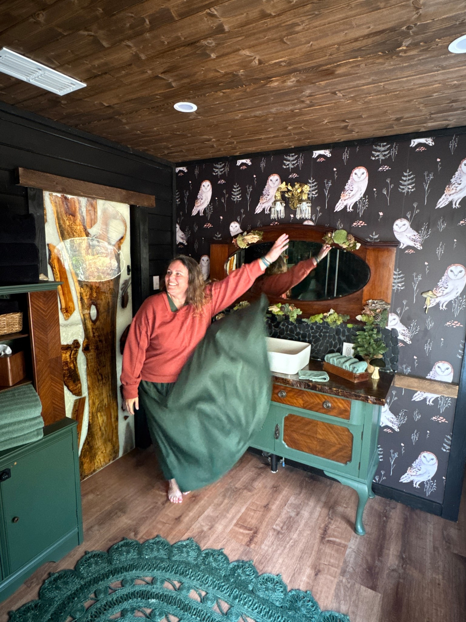 When the cabin is this whimsical, you wear a dress to match. This Amazon dress is so comfy and has been my go to dress for years for photos. Ps - it has great spin too. 