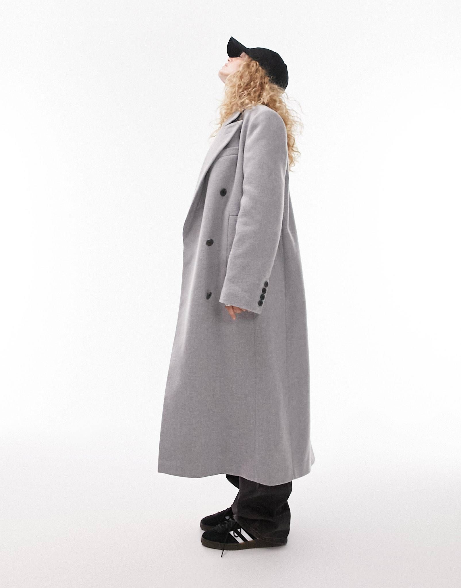 Topshop statement shoulder wool coat in grey | ASOS (Global)