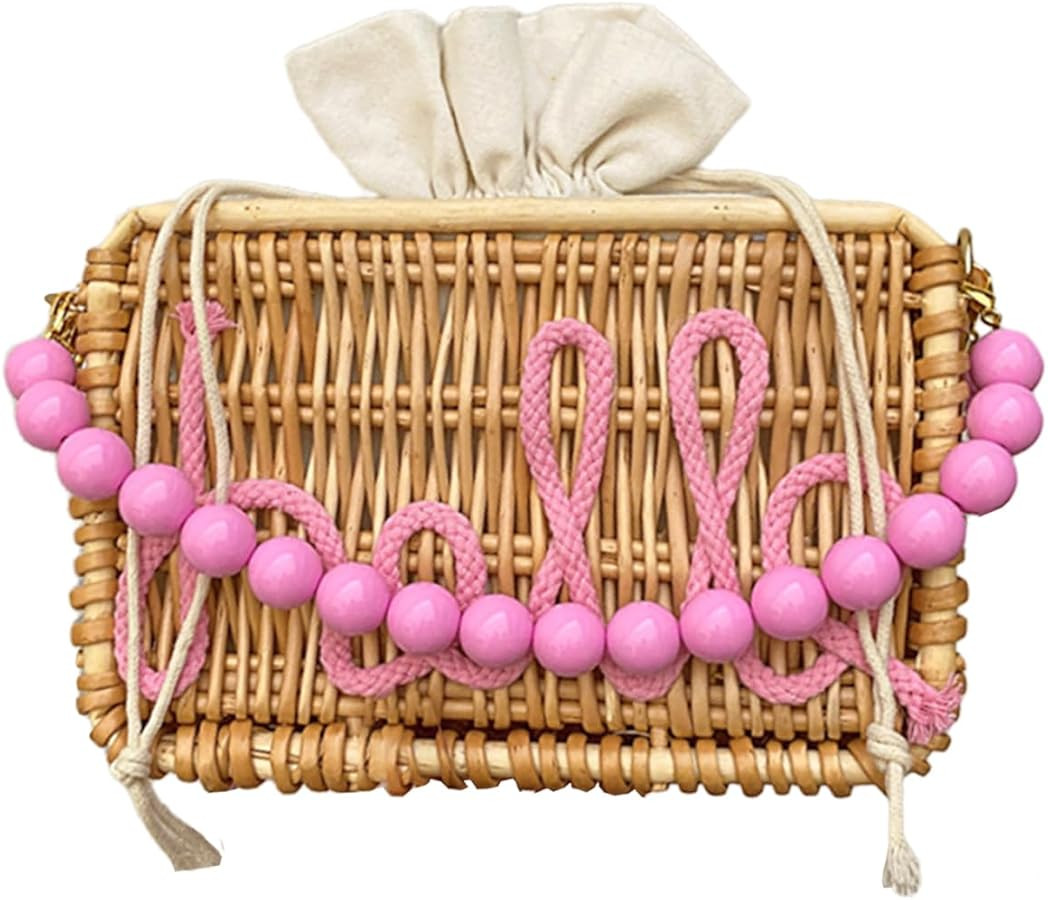 Beach Bag Purse for Women, Natural Hand-woven Rectangular Wicker Handbag, Pearl Basket Purse, Ret... | Amazon (US)