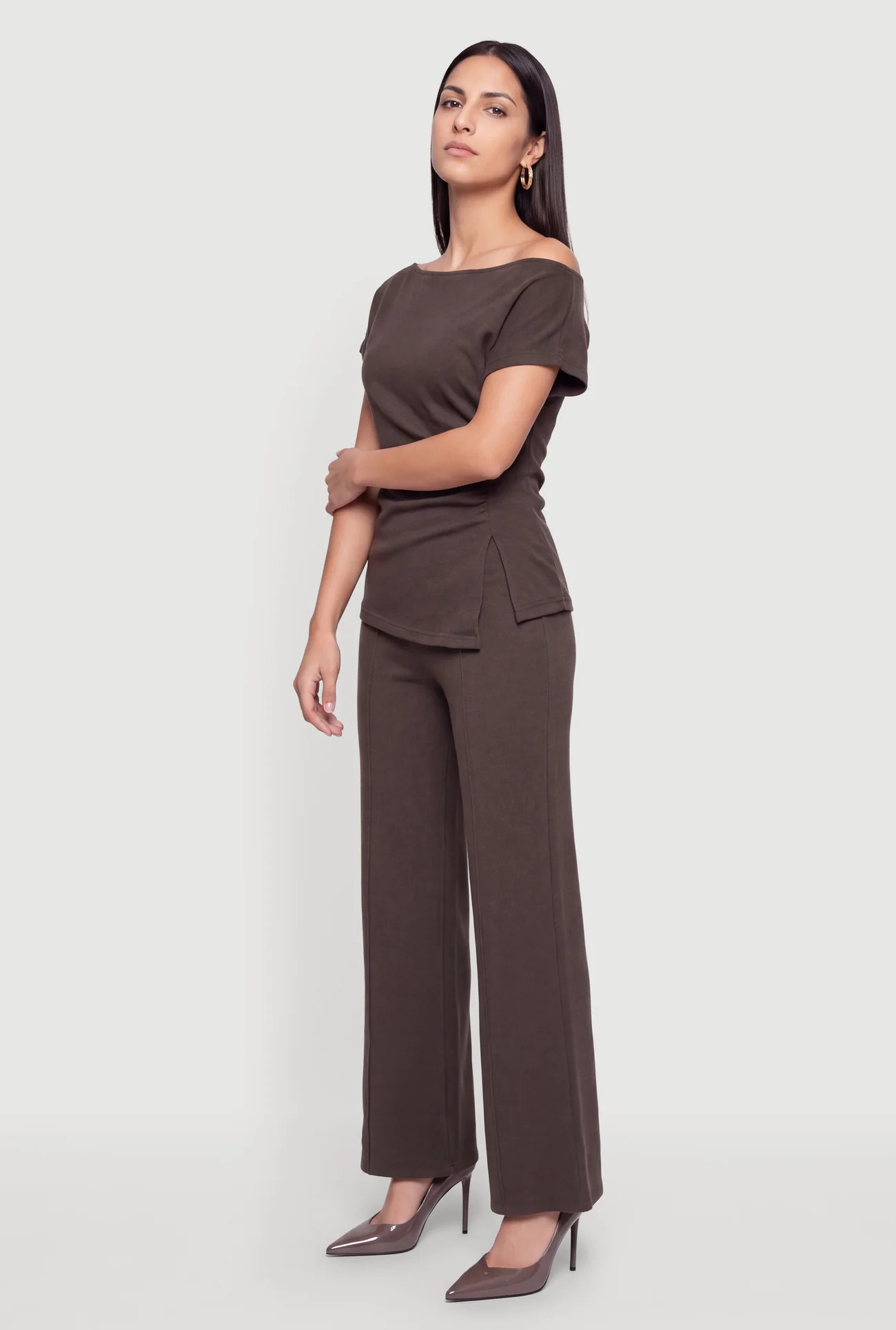 Brushed Ribbed Knit Pintuck Pants | Rainbow Shops