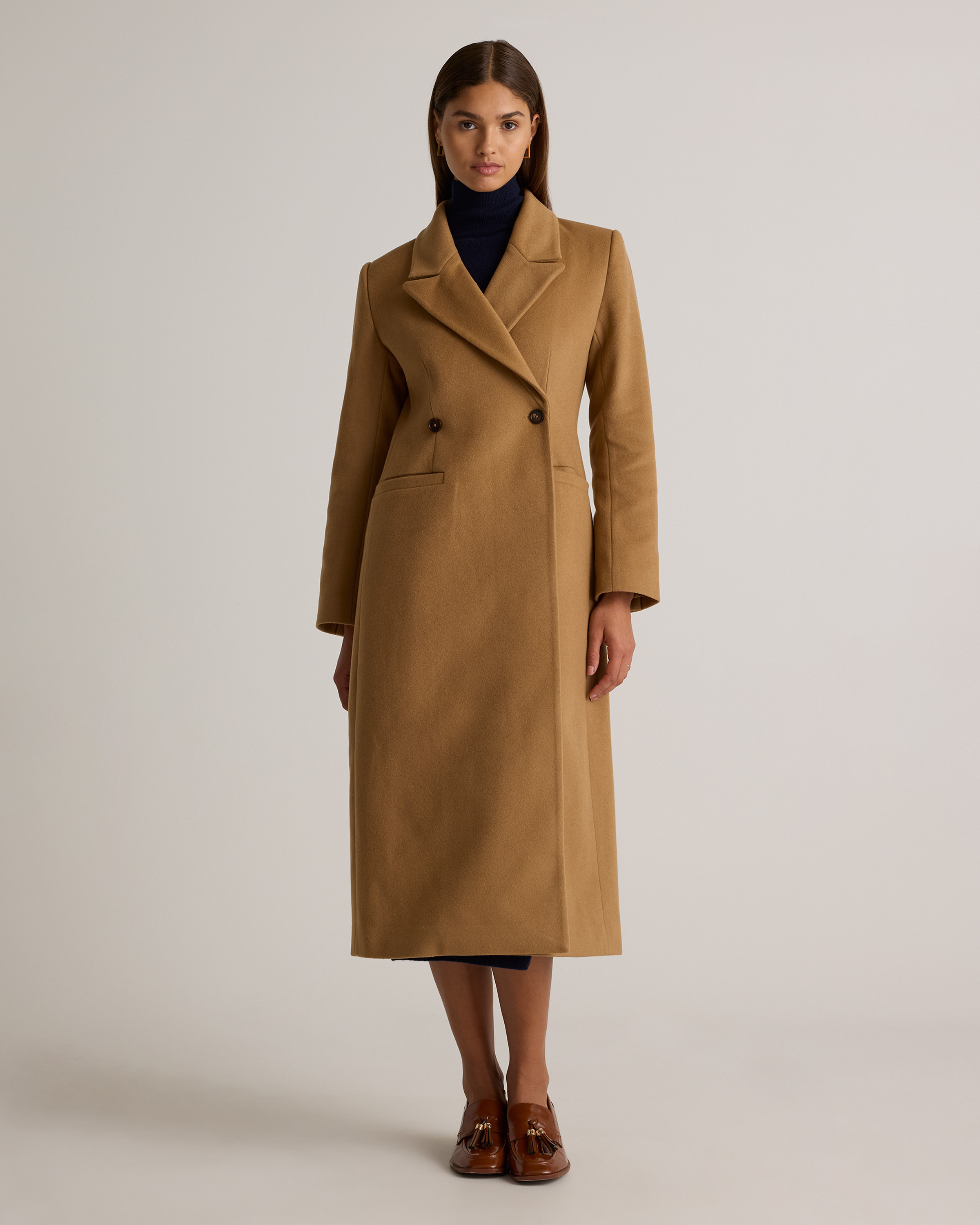 Quince | Women's Italian Wool Tailored Coat in Caramel, Size Small, Wool/Nylon | Quince