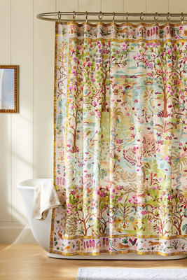 100% Cotton Slub Printed Shower Curtain Collection | Anthropologie (US)