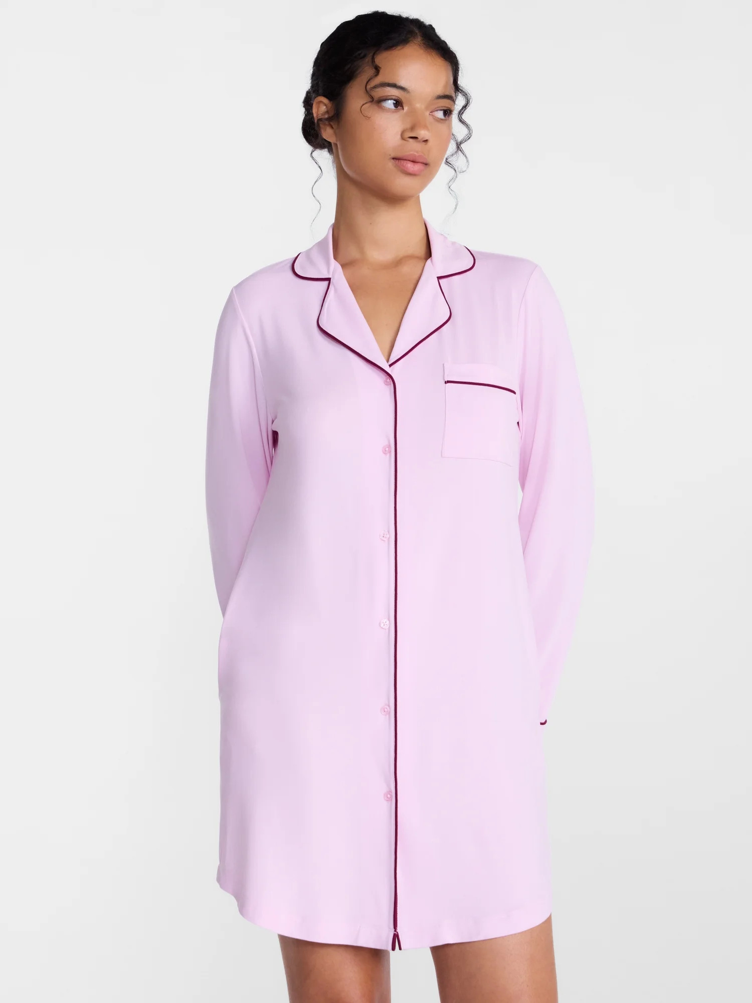 Joyspun Women's Dreamy Soft Collection Notch Collar Sleepshirt with Long Sleeves, Sizes XS-3X | Walmart (US)