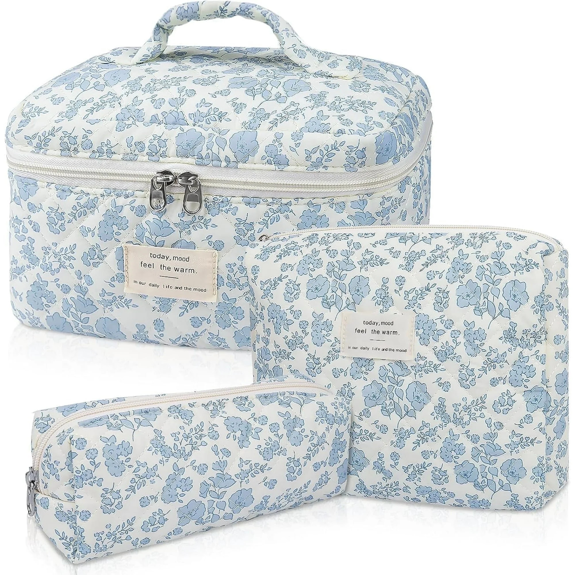 Makeup Bag Set, Cute Cotton Organizer Bag, Flower Travel Toiletry Bag for Women Girls, 3 Pcs | Walmart (US)