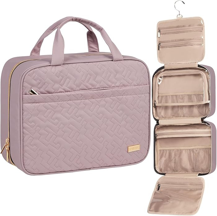 NISHEL Travel Toiletry Bag for women, Portable Hanging Organizer for Full-Sized Shampoo, Conditio... | Amazon (US)