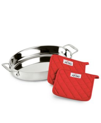 Stainless Steel 15" Oval Baker & Pot Holder Set | Macy's