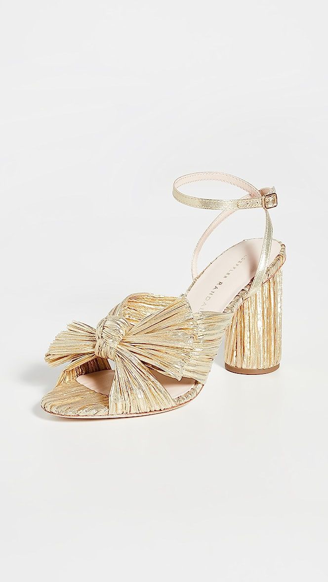 Camellia Gold Pleated Bow Heel with Ankle Strap | Shopbop