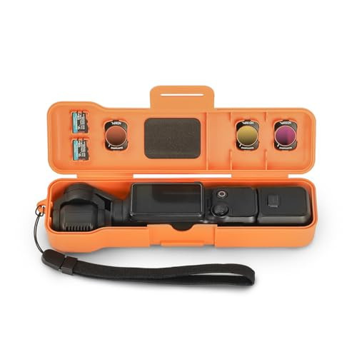 Sinyutia Travel Waterproof Case for Dji Osmo Pocket 3 Creator Combo/Xtra Muse Accessories, with 3 Magnetic Cpl/Nd Filter Storage Slots and 2 Storage Card Slots, with Wrist Strap (Orange) | Amazon (US)