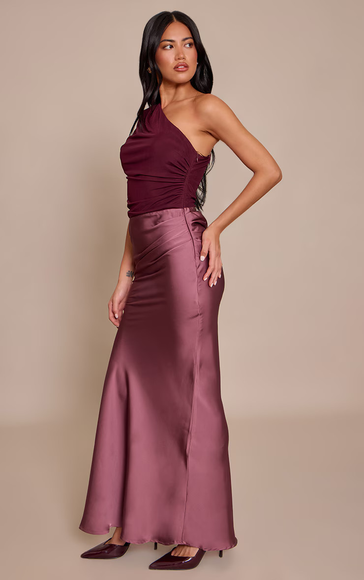 Purple One Shoulder Satin Contrast Maxi Dress | Dresses | PrettyLittleThing US