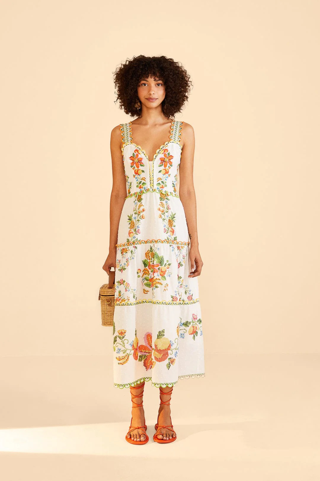 Off-White Mixed Tropical Romance Midi Dress | FarmRio (US)