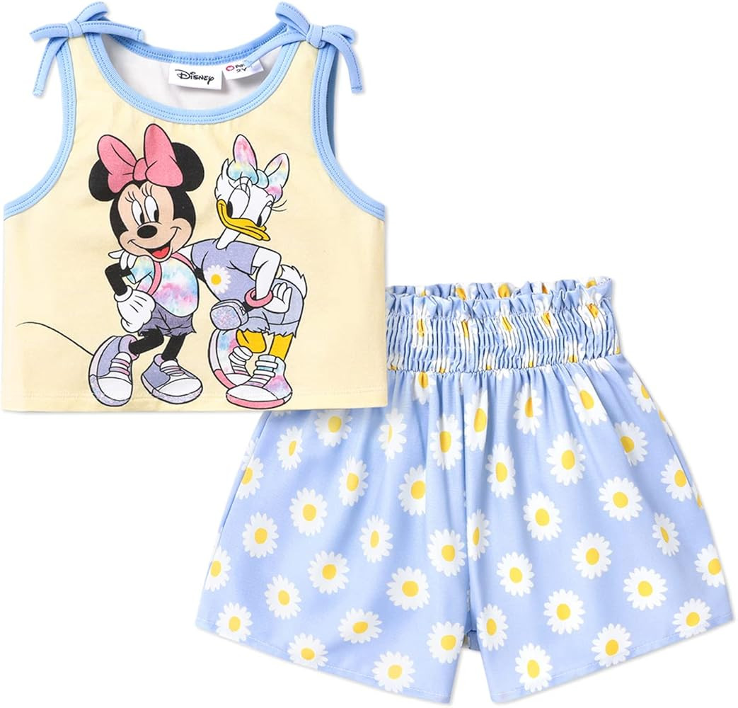 Disney Mickey and Friends Toddler Girl 2 Piece Outfits Set Sleeveless Tank Top and Shorts Set | Amazon (US)