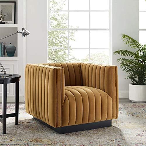 Modway Conjure Channel Tufted Performance Velvet Accent Armchair, Cognac | Amazon (US)