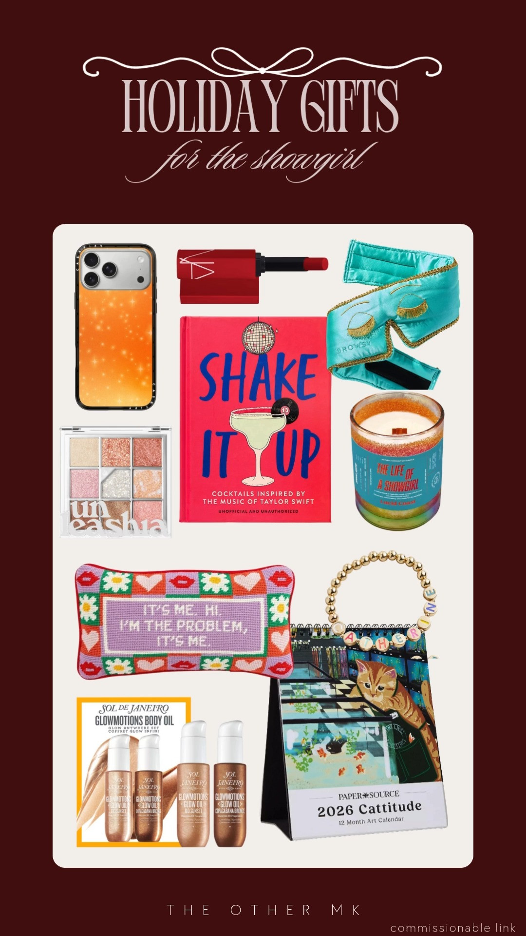 holiday gifts, Christmas gifts, trendy gifts, wishlist, holiday favorites, gifts for the showgirl, eyeshadow, phone case, nars lipstick, sleep mask, showgirl candle, cocktail book, pillow, body oil 

 

#LTKGiftGuide #LTKHoliday #LTKSaleAlert