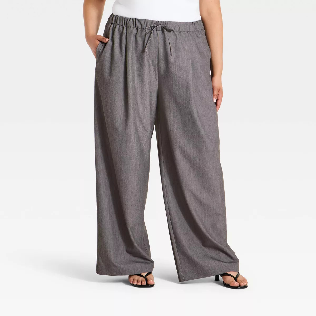 Women's Mid-Rise Drawstring Straight Leg Pants - A New Day™ Gray L | Target