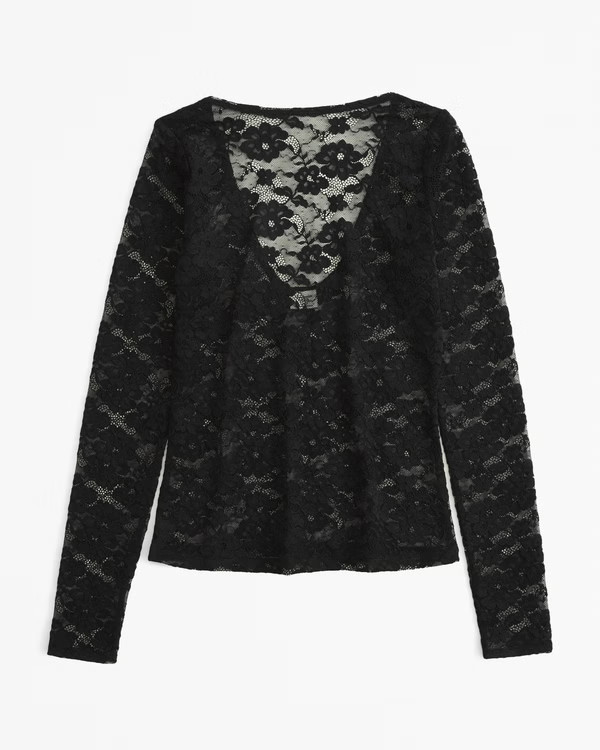 Long-Sleeve Lace Slash Top | Abercrombie & Fitch (US)