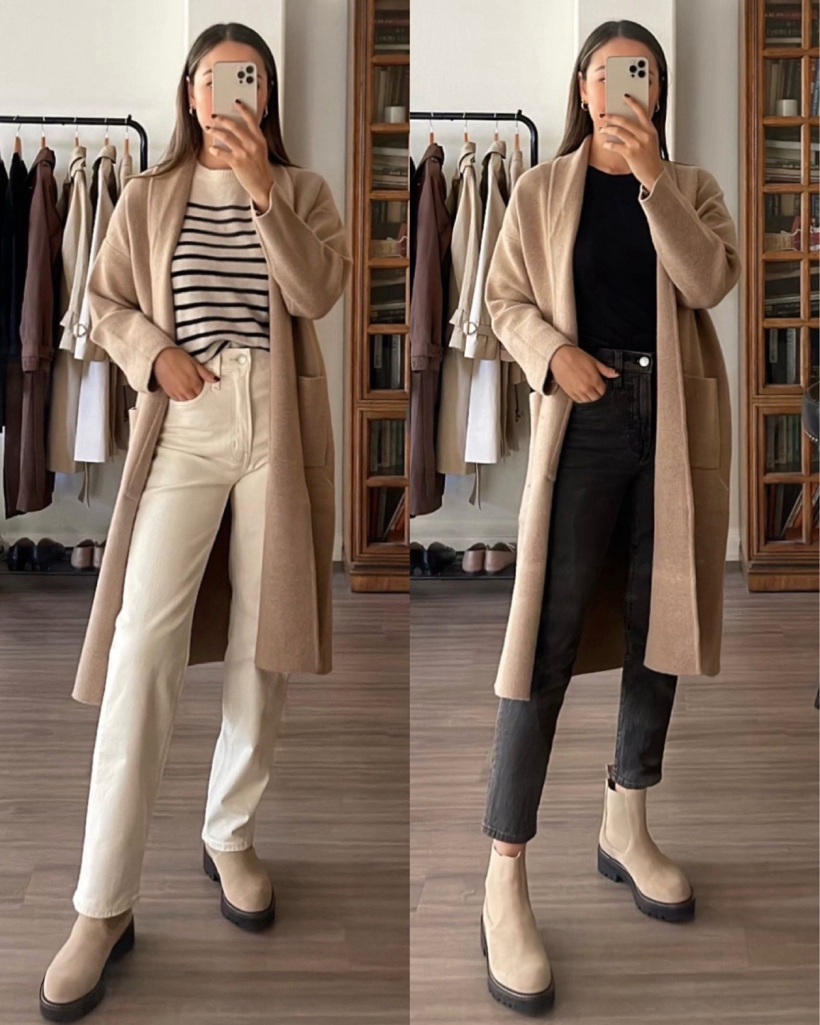 2 ways to style a coatigan for the fall 

Mango coatigan xs - this always sells out! 
Reformation striped sweater 
Black tee 
Everlane jeans 
Neutral boots 

#LTKStyleTip #LTKSeasonal