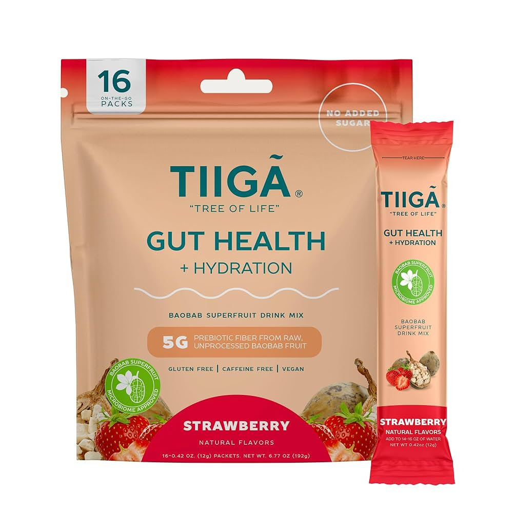 Tiiga Gut Health + Hydration Drink Mix – 7g Baobab, 5g Prebiotic Fiber, Electrolytes, No Dairy,... | Amazon (US)