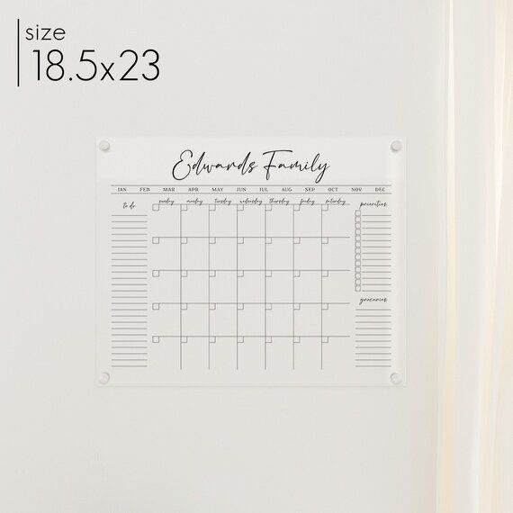Clear Minimalist Acrylic Personalized Family Calendar for Wall - Etsy | Etsy (US)