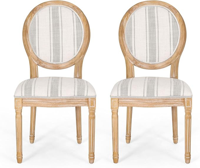 Phinnaeus Dining Chairs - Wood - Gray Stripes/Light Beige (Set of 2) | Amazon (US)