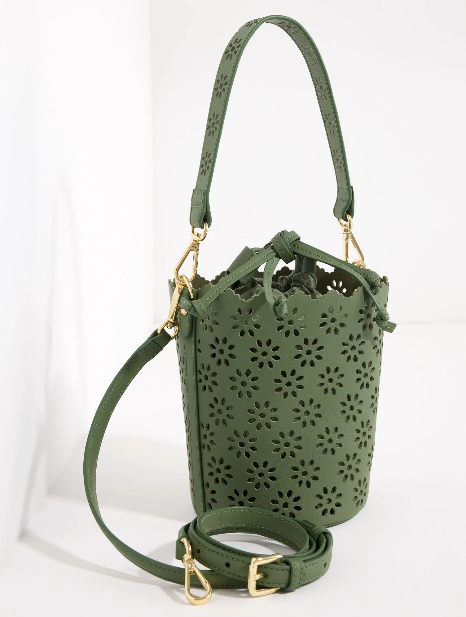 Perforated Leather Bucket Bag | Talbots