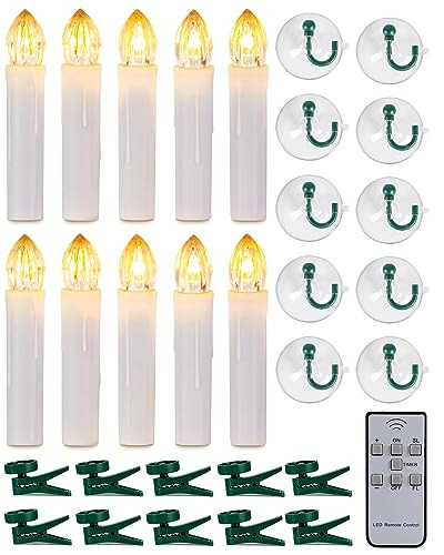 Homemory 10 Pcs Clip On Candles for Christmas Tree with Remote and Timer, Flickering LED Window Candle with Clips/Suction Cups, Warm White Light, Dia 0.7''x H 4'' | Amazon (US)