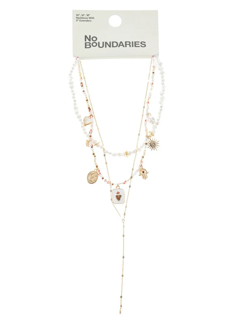 No Boundaries Goldtone Lariat/Charm Necklace Set, 3 Pieces | Walmart (US)