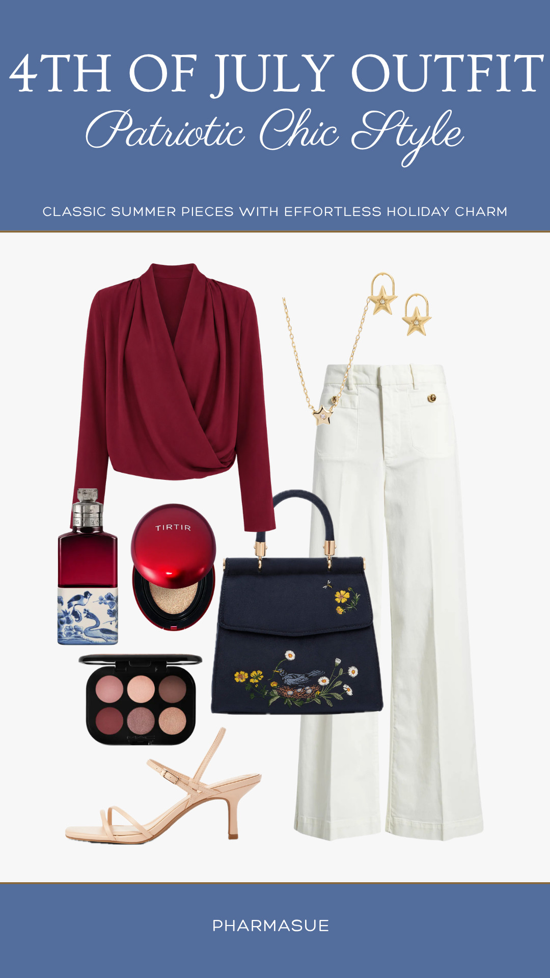 Patriotic chic with a touch of elegance 🇺🇸 A rich berry blouse, crisp white trousers, and classic navy accessories create a timeless holiday look that's perfect for everything from brunch to evening celebrations. 

Shop my curated summer favorites here. ✨ 

 #LTKootd #LTKSeasonal #LTKOver40