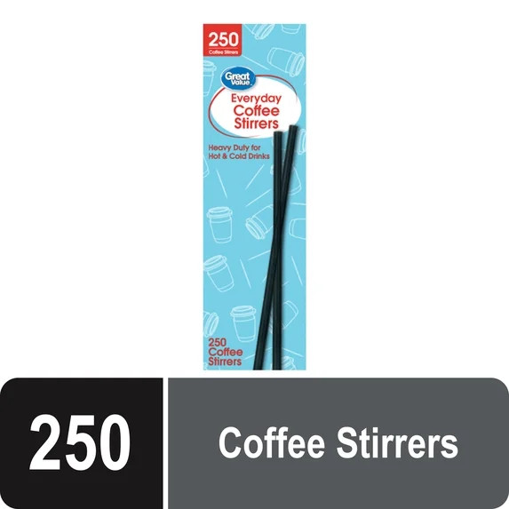 Great Value Disposable Plastic Coffee Stirrers, Black, 250 Count | Walmart (US)