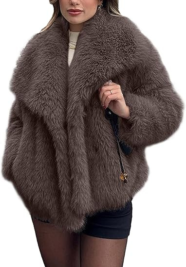 Shiyifa Faux Fur Coat for Women Fluffy Faux Fur Jacket Long Sleeve Open Front Cropped Fuzzy Outer... | Amazon (US)