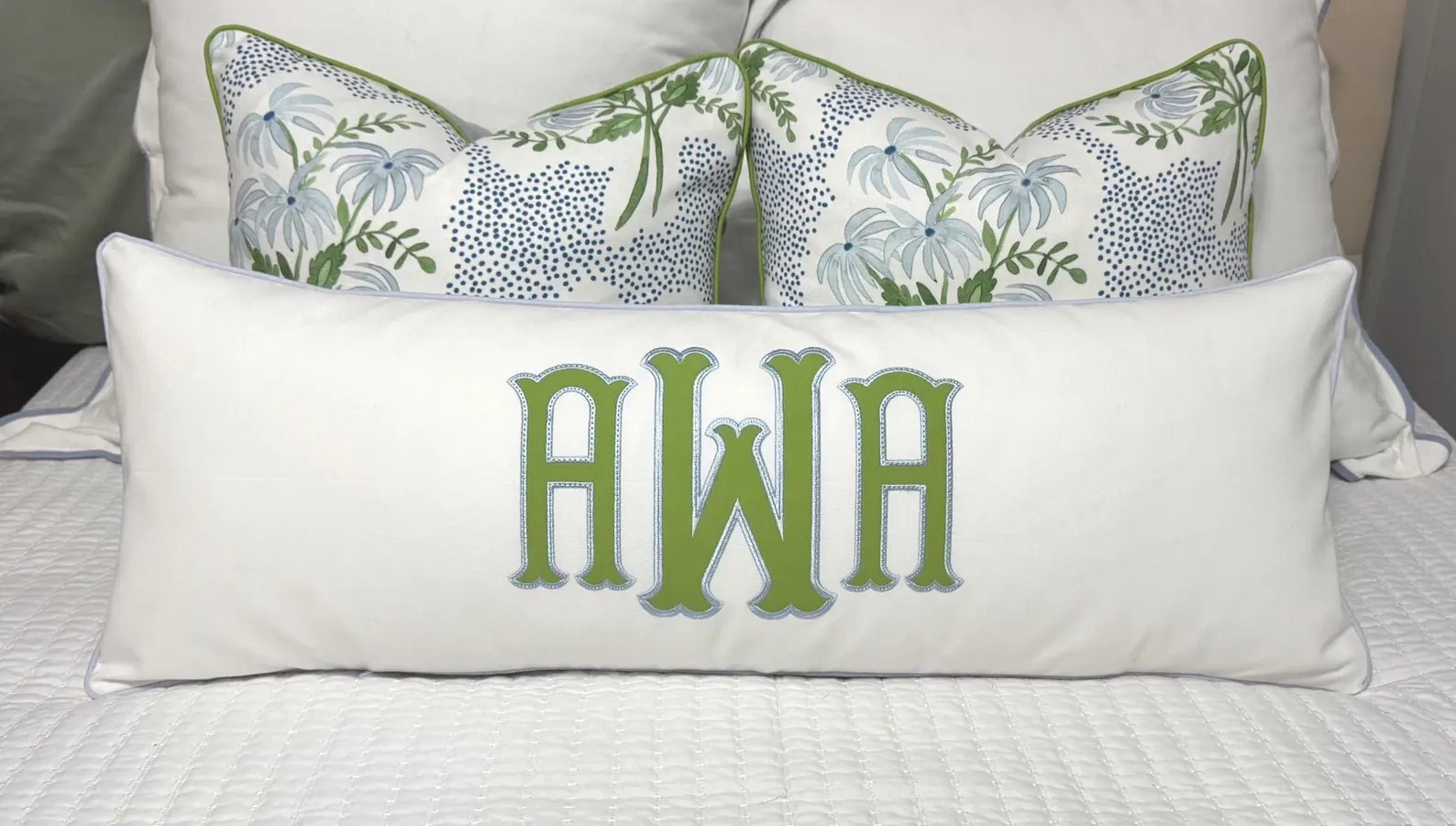 Large Monogram Applique Pillow Cover-embroidered Pillow-large Lumbar Pillow-queen/king Bed Pillow... | Etsy (US)