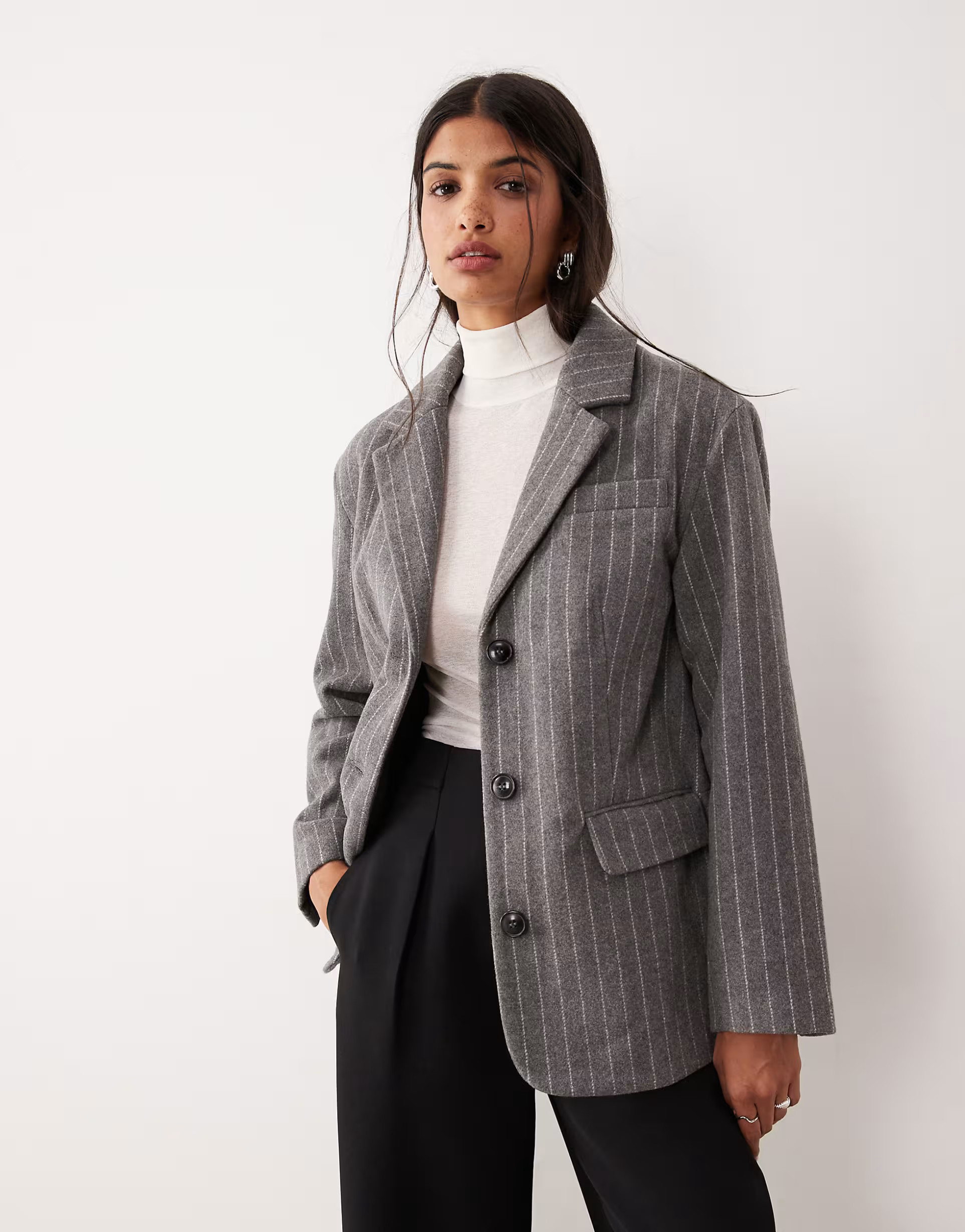 JDY tailored blazer with wool in gray pinstripe | ASOS (Global)