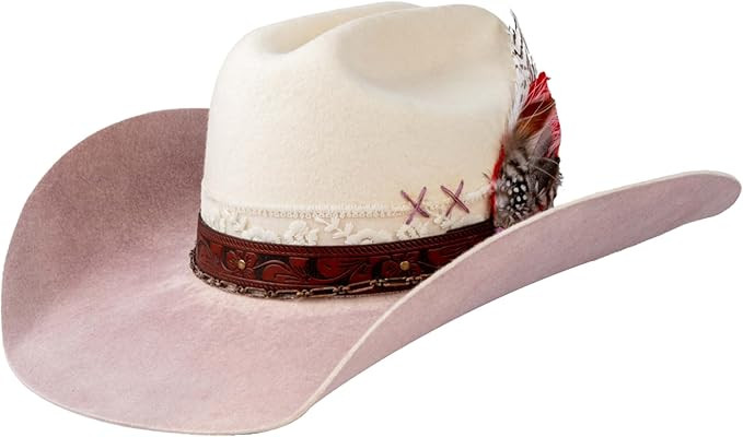 RUEDIGER Stiff Cowboy Hats 100% Wool Wide Brim Felt Hat Fashion Western Outback Panama Hat with L... | Amazon (US)