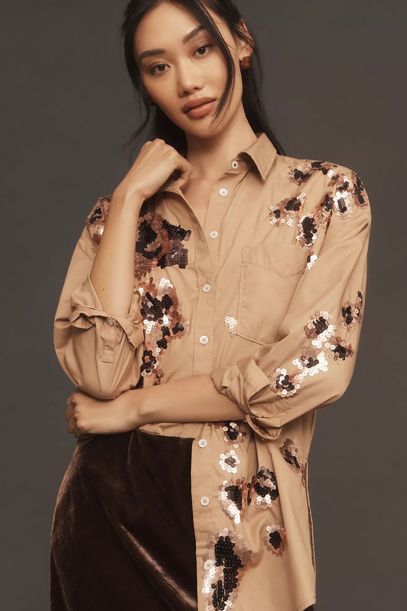 The Bennet Buttondown Shirt by Maeve: Sequin Leopard Edition | Anthropologie (US)