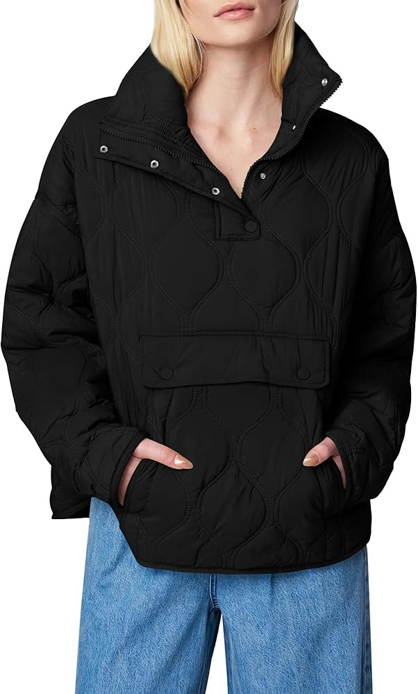 Yousify Womens Puffer Jackets Pullover Quilted Lightweight Jacket Long Sleeve Half Zip Up Coat wi... | Amazon (US)