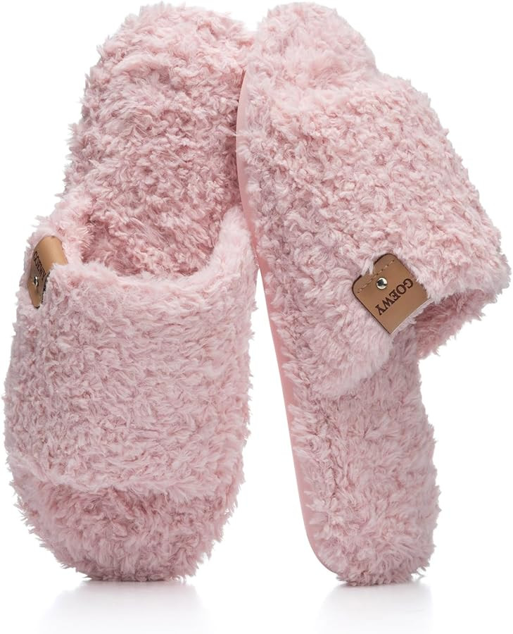 Fuzzy Open Toe Slippers for Women Indoor Cozy Memory Foam Slip On House Slides Shoes Gifts for Wo... | Amazon (US)