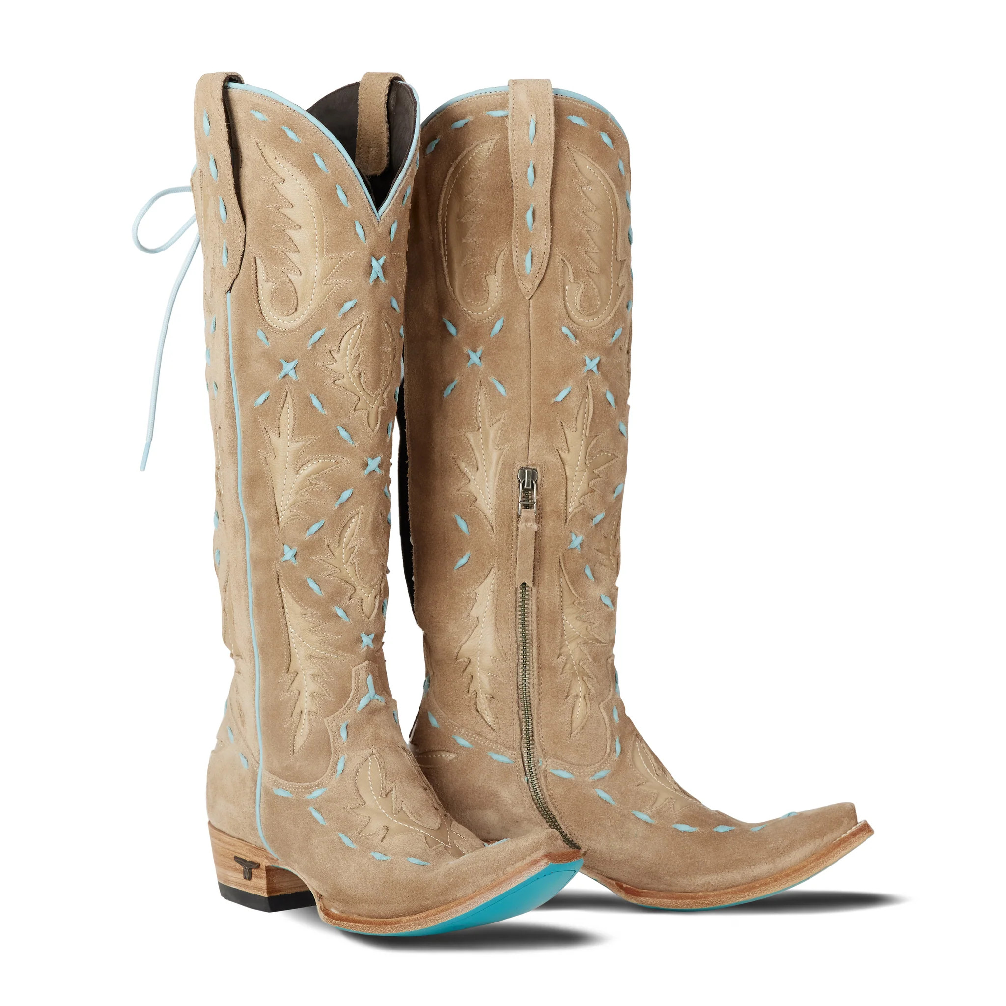 Reverie Knee High Corset - Latte Suede and Powder Blue | Lane Boots