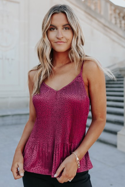 V-Neck Burgundy Leopard Satin Cami | Magnolia Boutique