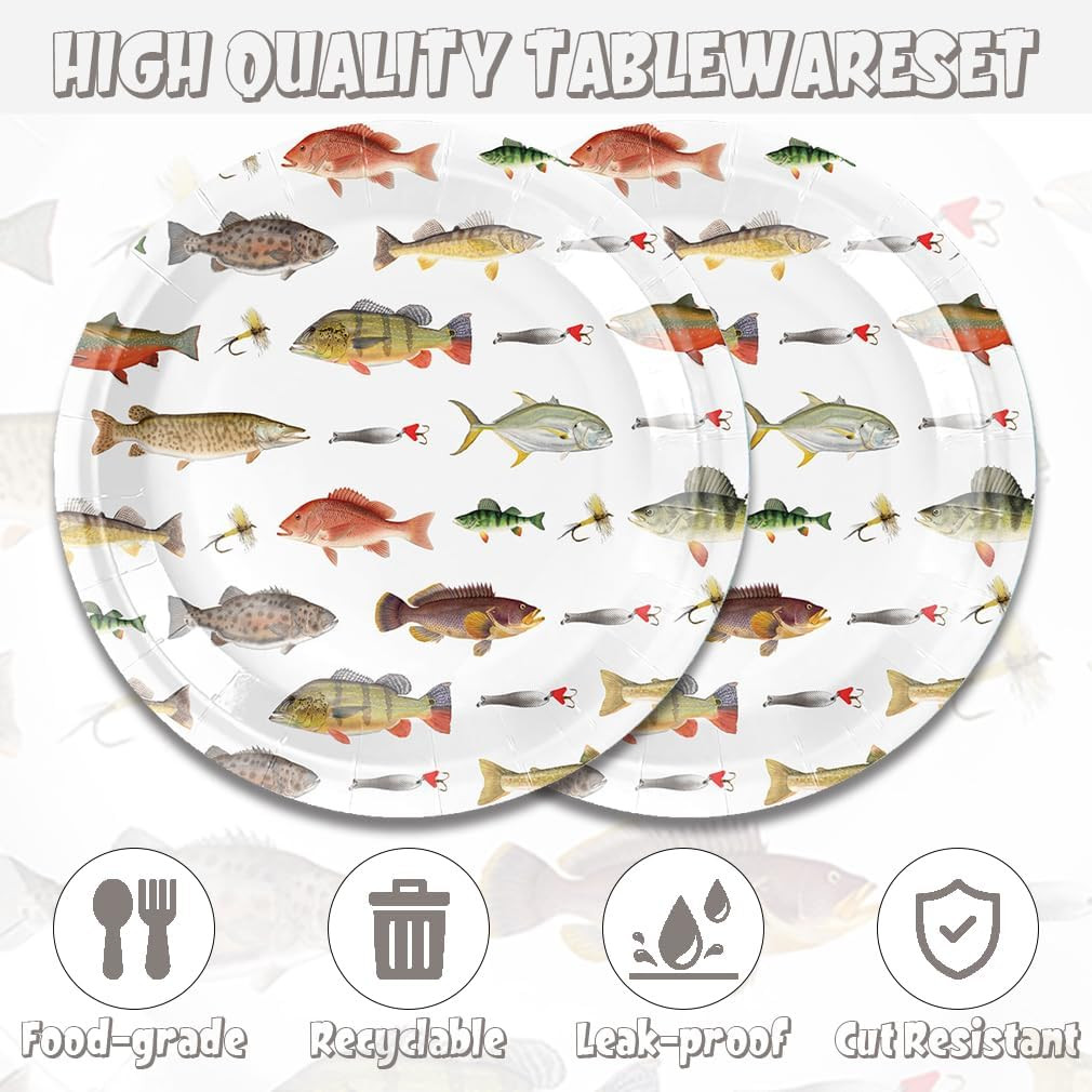 40Pcs Gone Fishing Theme Party Supplies 20 Plates + 20 Napkin Gone Fishing Birthday Party Decorat... | Amazon (US)