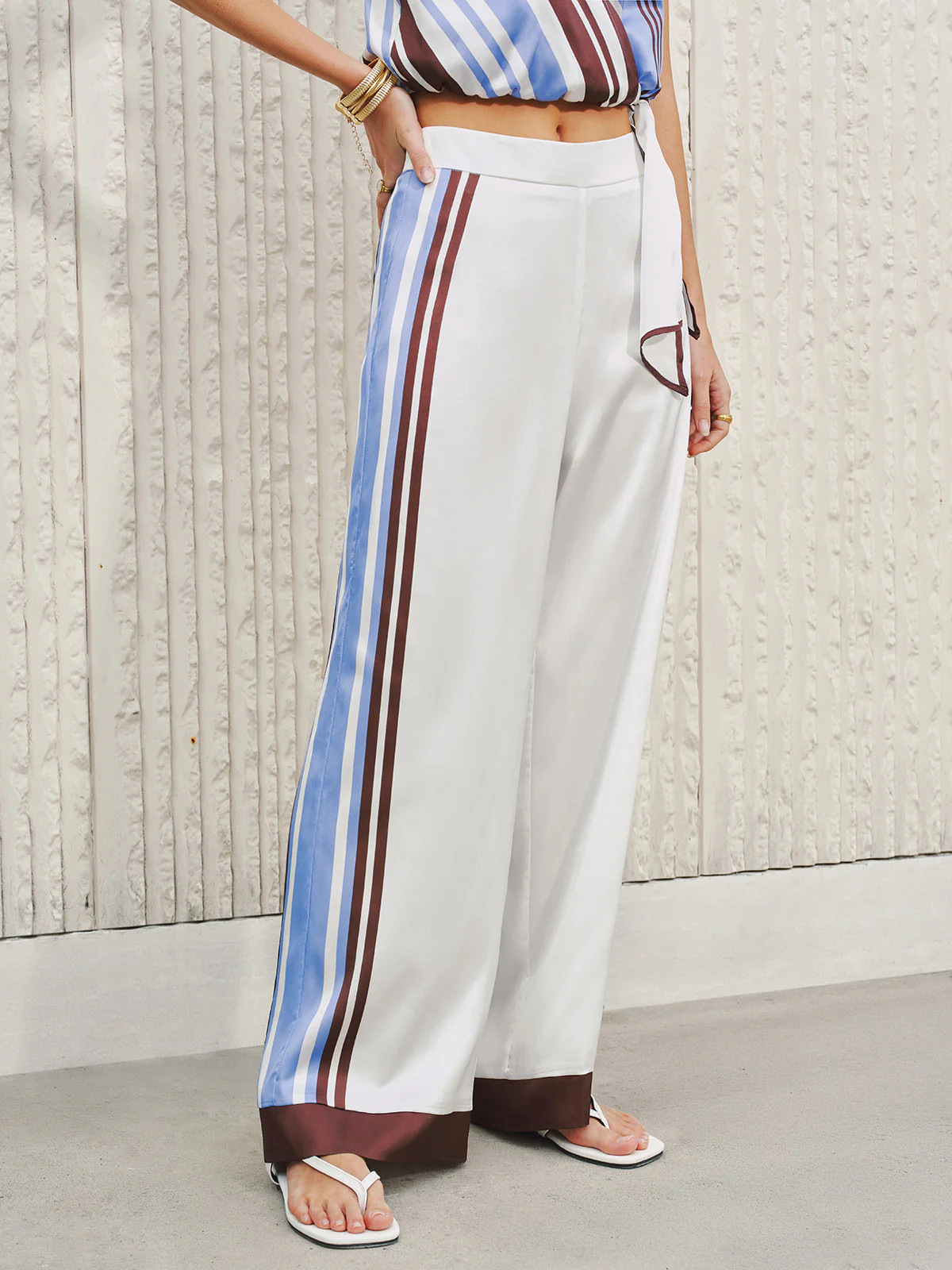Side Stripe Satin Wide-Leg Pants | Commense