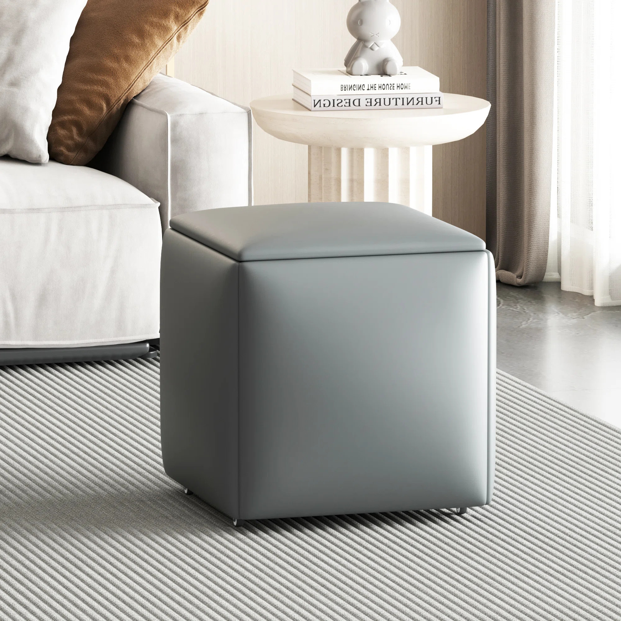 5-in-1 Nesting Square Upholstered Ottoman Cube Chair, Stackable Stools, Faux Leather Pouf With Sw... | Wayfair North America