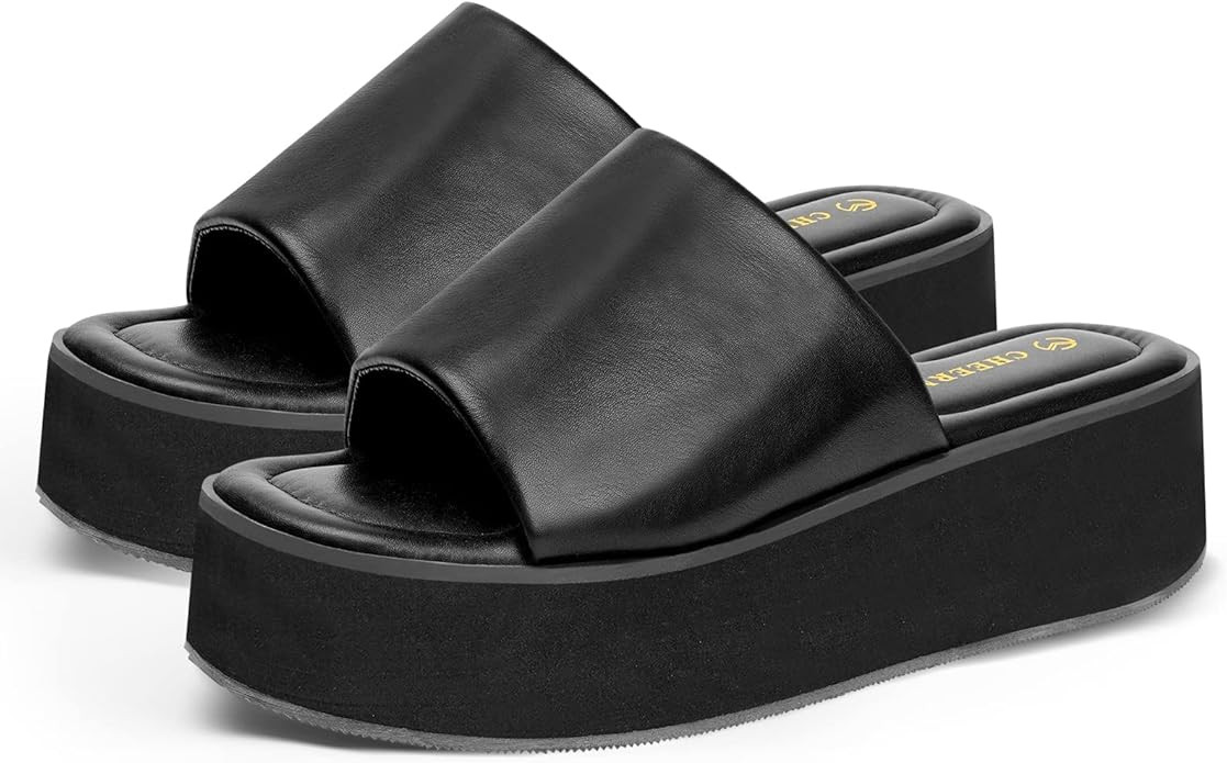 LARIUFH Platform Chunky Sandals for Women - Women's Black Slide Sandals Y2K Open Toe Wedge Sandal... | Amazon (US)