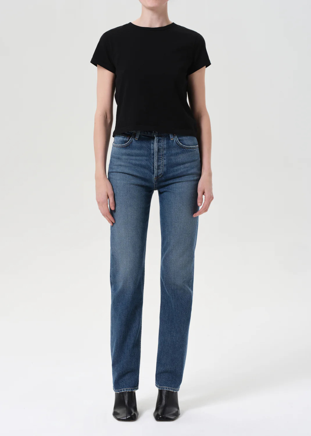 90's Pinch Waist High Rise Straight Long (Comfort Stretch) in Overcast | AGOLDE