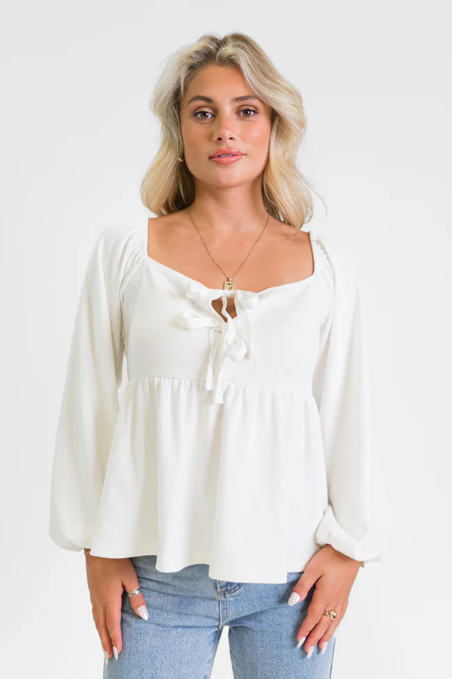 Always Ready Ivory Tie Front Knit Top | Pink Lily