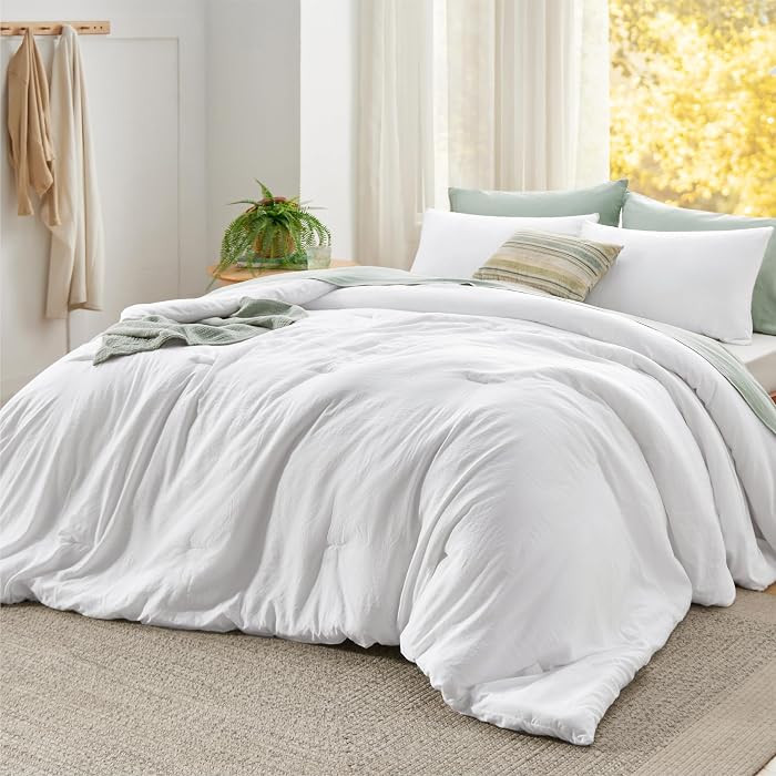 Bedsure Super King Plus Comforter Set, White Soft Prewashed Bedding for All Seasons, 3 Pieces Gen... | Amazon (US)
