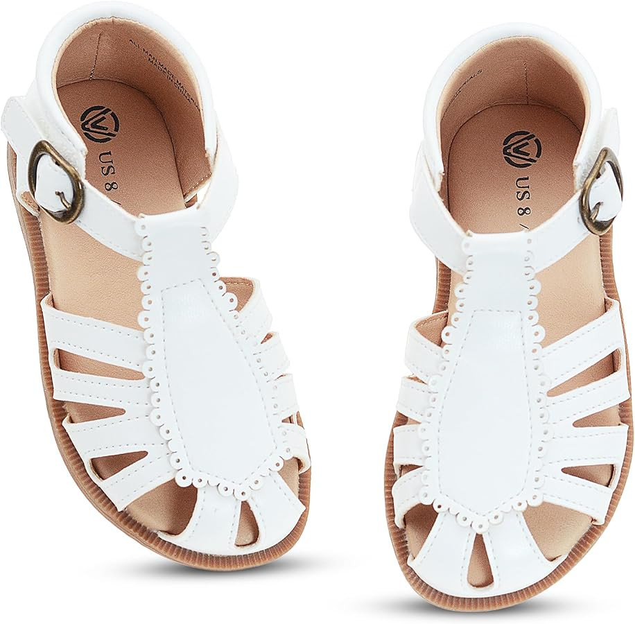 Toddler Girls Sandals Soft Closed Toe Princess Dress Flat Sandals Summer Shoes | Amazon (US)