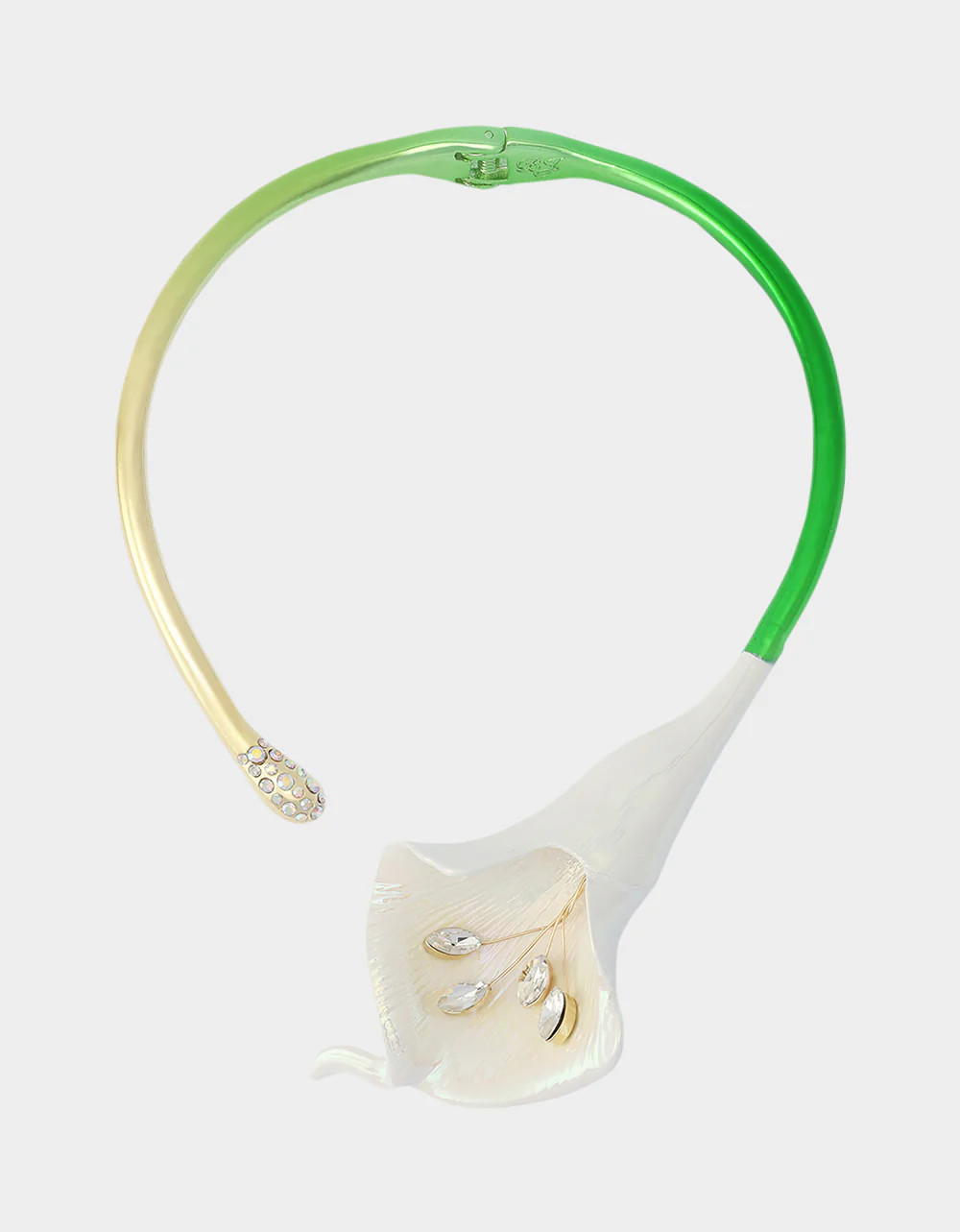 CALLA LILY COLLAR GREEN Flower Rhinestone Women's Statement Necklace | Betsey Johnson