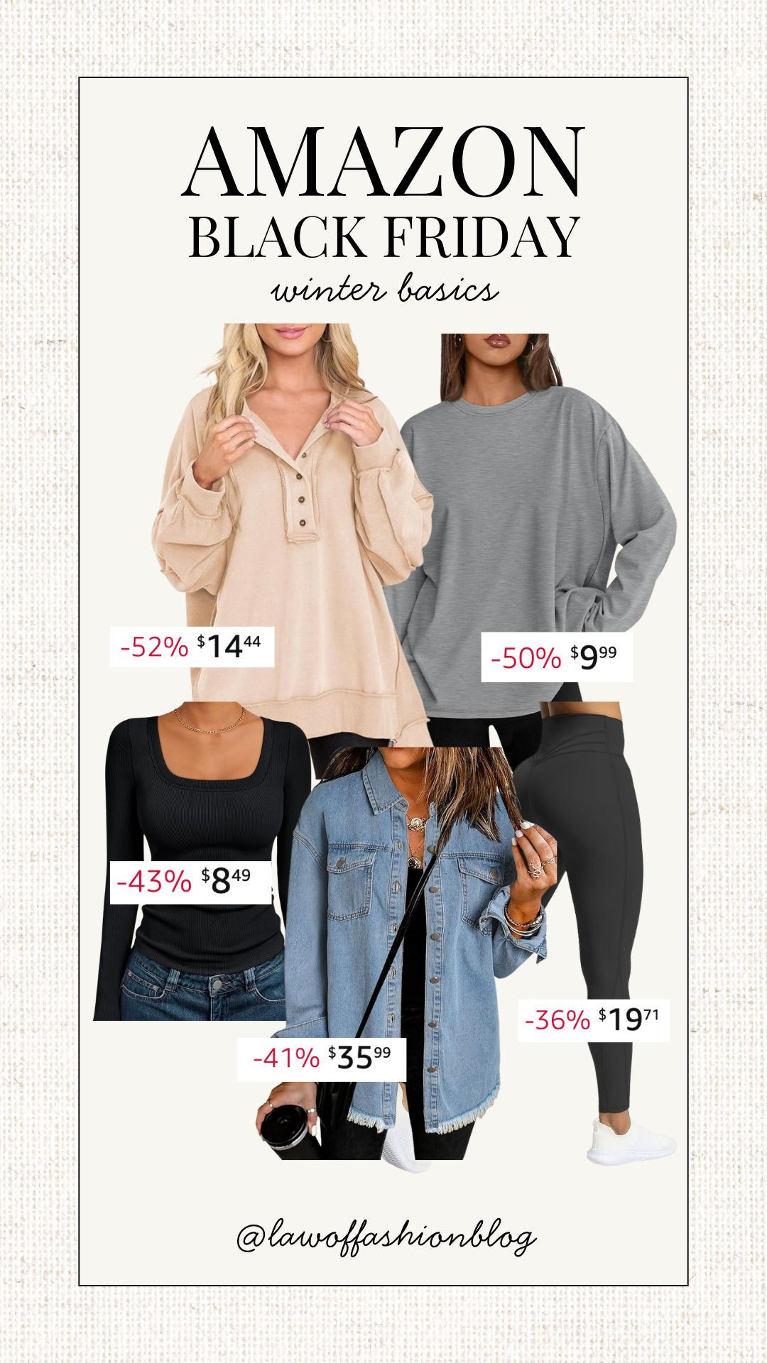 Amazon Black Friday deals! Winter basics, sweatshirt, pullover, long sleeve tee, layering, winter capsule wardrobe, denim jacket, no front seam leggings, favorite Amazon fashion finds  

 #LTKCyberWeek #LTKSaleAlert #LTKFindsUnder50