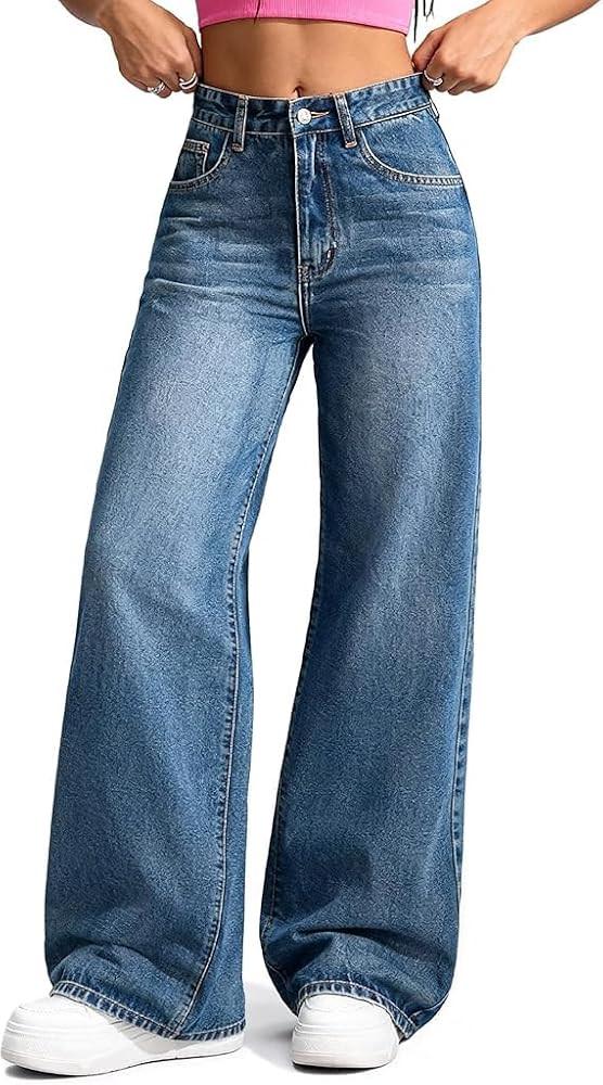Baggy Jeans for Women Wide Leg Trendy Loose Cropped Denim Pants Y2K Boyfriend Jeans | Amazon (US)