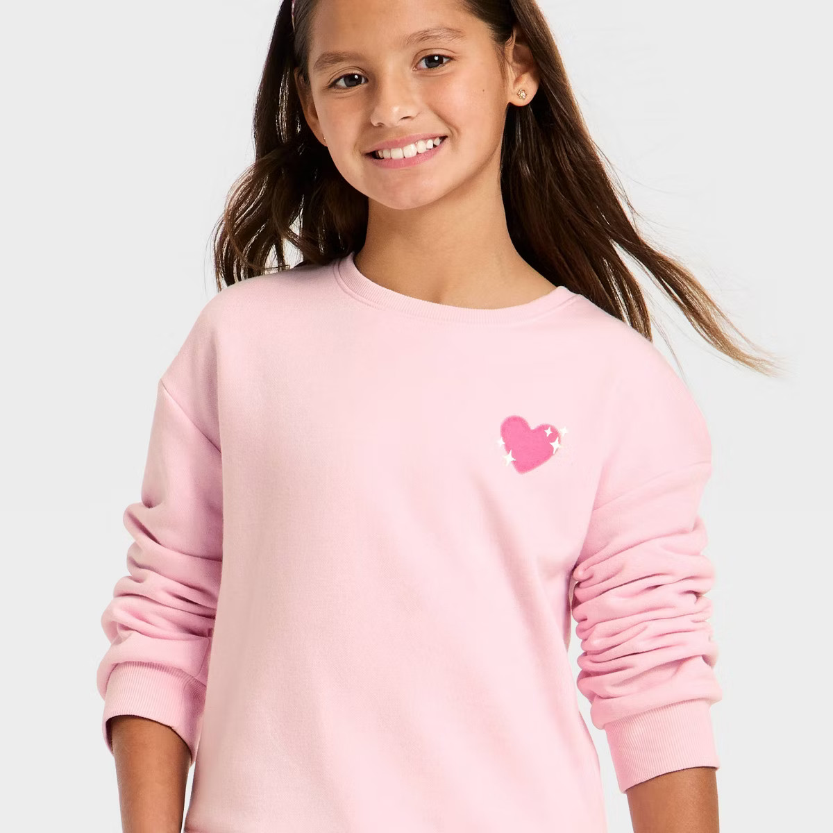 Girls' Valentine's Day 'Heart' Fleece Sweatshirt - Cat & Jack™ Pink | Target